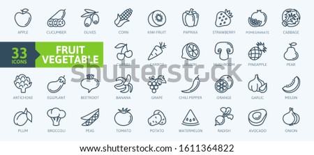 Fruits and vegetables - thin line web icon set. Outline icons collection. Simple vector illustration.