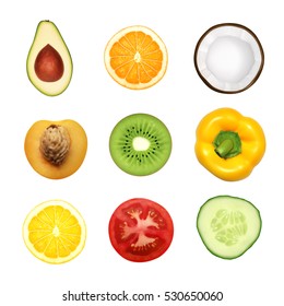 Fruits And Vegetables. Top View Icons. EPS10 Vector