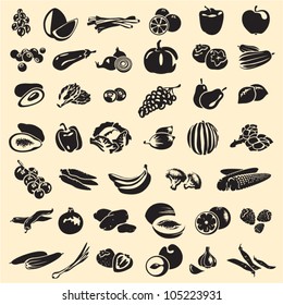 Fruits and vegetables vector collection. Fruits set. Vegetables set.