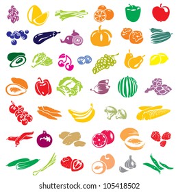 Fruits and vegetables vector collection. Fruits set. Vegetables set.