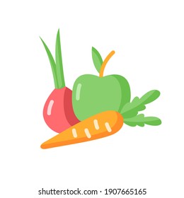 Fruits and vegetables vector flat color icon. Fresh organic food. Health vegetarian recipe ingredients. Premium quality farm food. Cartoon style clip art for mobile app. Isolated RGB illustration