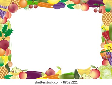 Fruits Vegetables Vector Frame Stock Vector (Royalty Free) 89525221 ...