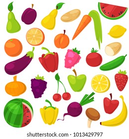 Fruits vegetables vector healthy nutrition of fruity apple banana and vegetably carrot for vegetarians eating organic food from grocery illustration vegetated set diet isolated on white background