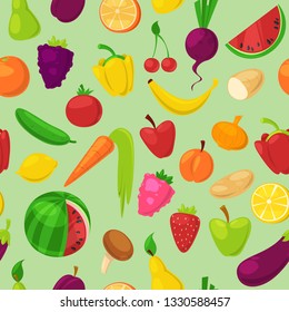 Fruits vegetables vector healthy nutrition of fruity apple banana and vegetably carrot for vegetarians eating organic food from grocery illustration vegetated set diet isolated on background