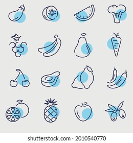 fruits and vegetables vector icon organic and citrus healthy nutrition food