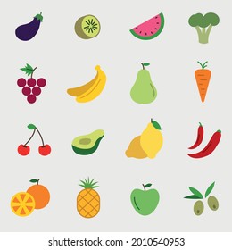 fruits and vegetables vector icon organic and citrus healthy nutrition food