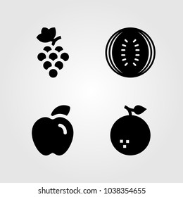 Fruits Vegetables vector icon set. orange, grapes, watermelon and apple