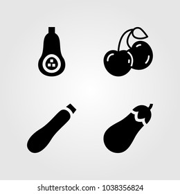 Fruits Vegetables vector icon set. cherries, courgette, cherry and butternut squash