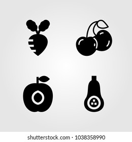 Fruits Vegetables vector icon set. turnip, cherries, cherry and apricot