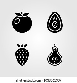 Fruits Vegetables vector icon set. avocado, tomato, pear and strawberry
