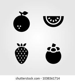 Fruits Vegetables vector icon set. orange, watermelon, strawberry and mangosteen