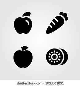 Fruits Vegetables vector icon set. carrot, kiwi and apple