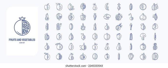 Fruits and vegetables vector icons. Fresh and natural ingredients