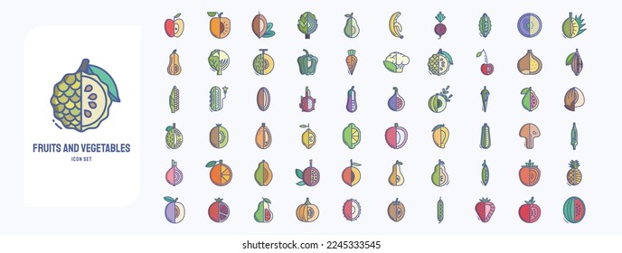 Fruits and vegetables vector icons. Fresh and natural ingredients