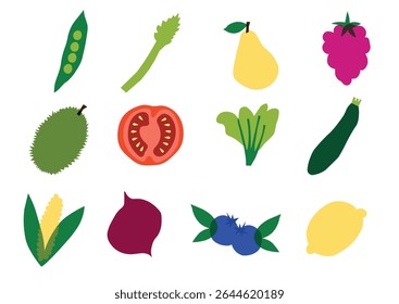 Fruits and vegetables vector illustration – colorful healthy food design