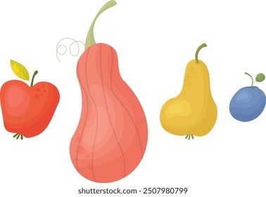 Fruits and vegetables. Vector illustration isolated on a white background.
