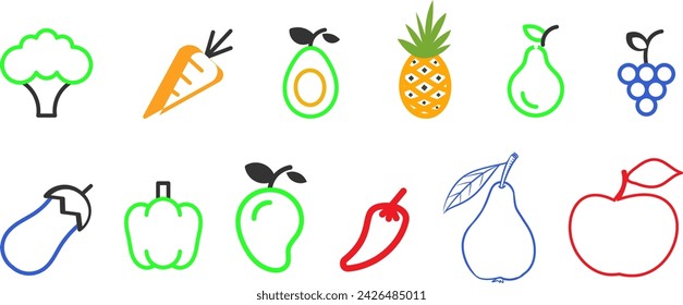 FRUITS AND VEGETABLES VECTOR OUTLINE 