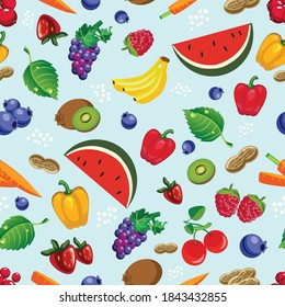 Fruits and vegetables vector seamless pattern. Seamless fruits and vegetables vector pattern design.