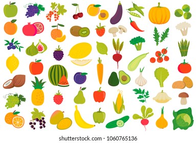 Fruits and vegetables in vector set