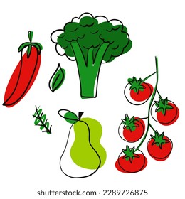 Fruits and vegetables in vector set