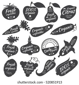 Fruits and vegetables vector stickers, labels, logos