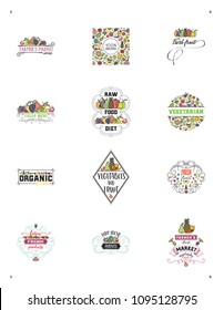 Fruits and vegetables, vegetarian banner set, isolated color vector icons.