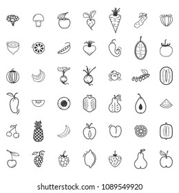 Fruits and vegetables, vegetarian set, isolated vector icons.