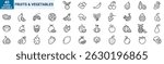 Fruits and Vegetables web line icons. Vegetables and berries. Editable stroke. Vector illustration