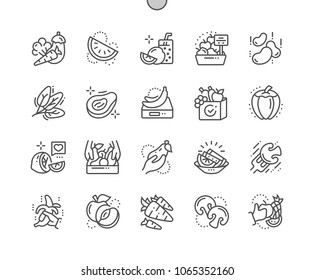 Fruits and Vegetables Well-crafted Pixel Perfect Vector Thin Line Icons 30 2x Grid for Web Graphics and Apps. Simple Minimal Pictogram