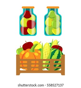 Fruits and vegetables in wicker basket vector illustration