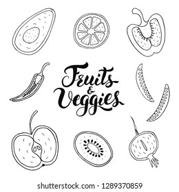 Fruits and Veggies hand drawn set