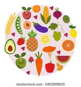 Fruits and veggies rich in essential vitamins, minerals, and dietary fiber. Healthy eating concept