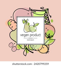 Fruits and vegtables vector emblem. Vegan products. Signboard concept of healthy food local market  .  Healthy food or natural product logo illustration.  