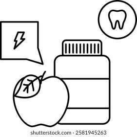 Fruits vitamin C help protect the gums from inflammation, infection bleeding concept Apple are Natures Toothbrush vector icon design, Dentistry symbol, Healthcare sign, Dental instrument illustration