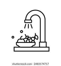 Fruits Washing icon Black line art vector