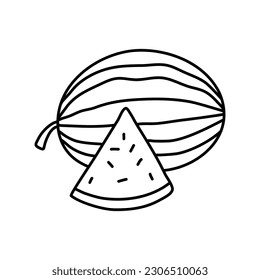 Fruits watermelon doodle. Watermelon Fruit icon. Black and white doodle cartoon, vector illustration.