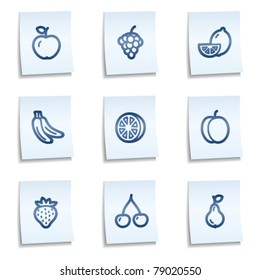 Fruits web icons,  blue notes