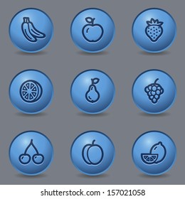 Fruits web icons, circle blue buttons