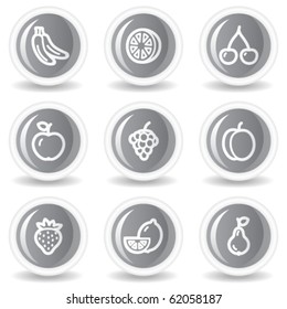 Fruits web icons, circle grey glossy buttons