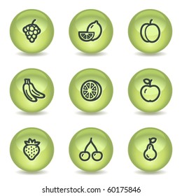 Fruits web icons, green glossy circle buttons