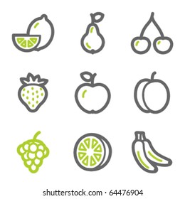 Fruits web icons, green and gray contour series