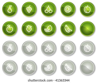 Fruits web icons, green and grey circle buttons series