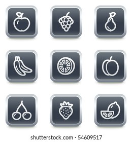 Fruits web icons, grey square buttons