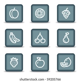 Fruits web icons, grey square buttons