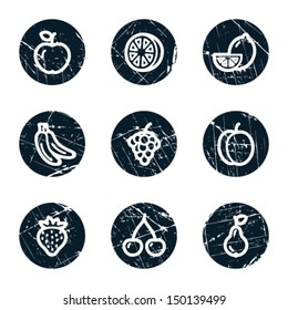 Fruits web icons, grunge circle buttons
