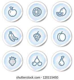 Fruits web icons, light blue stickers
