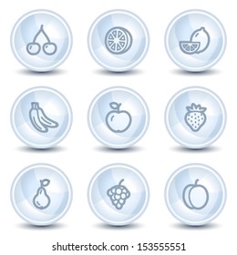 Fruits web icons , light blue glossy circle buttons