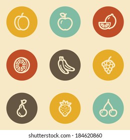 Fruits web icons, retro circle buttons