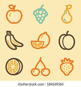 Fruits web icons set in retro style 