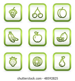 Fruits web icons, square buttons, green contour